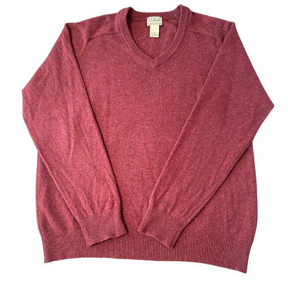 LL Bean Lambswool Sweater Mens Size L Red Pullover Warm Knit Cozy Cabincore - Picture 1 of 7